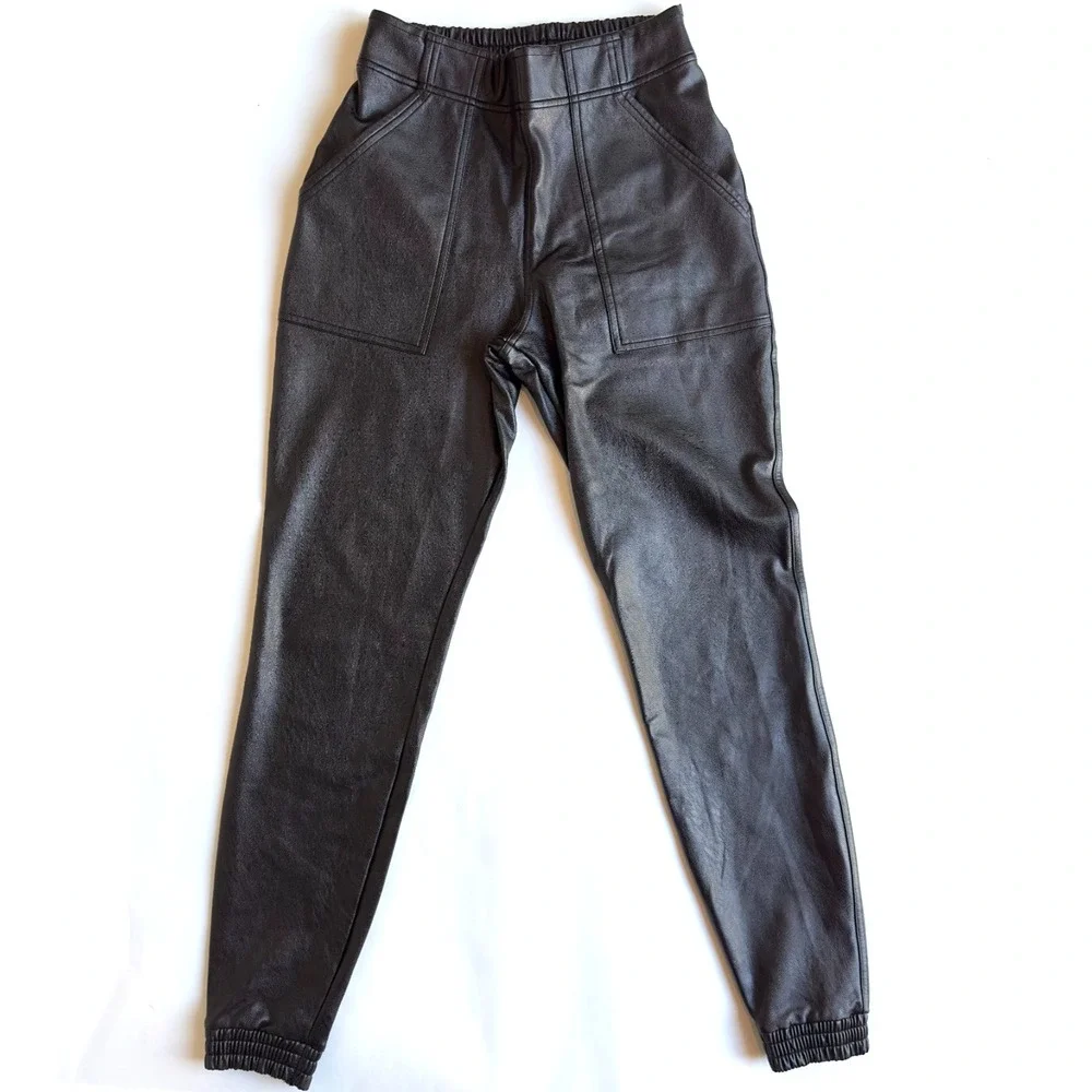 NWOT SPANX Black Faux Leather Jogger Pants-Elastic Waistband-Women's‎ Size Small